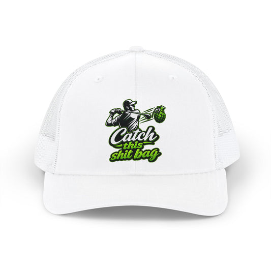 Catch This Shit Bag Snapback Trucker Cap (Direct-To-Film, Curved-Visor)