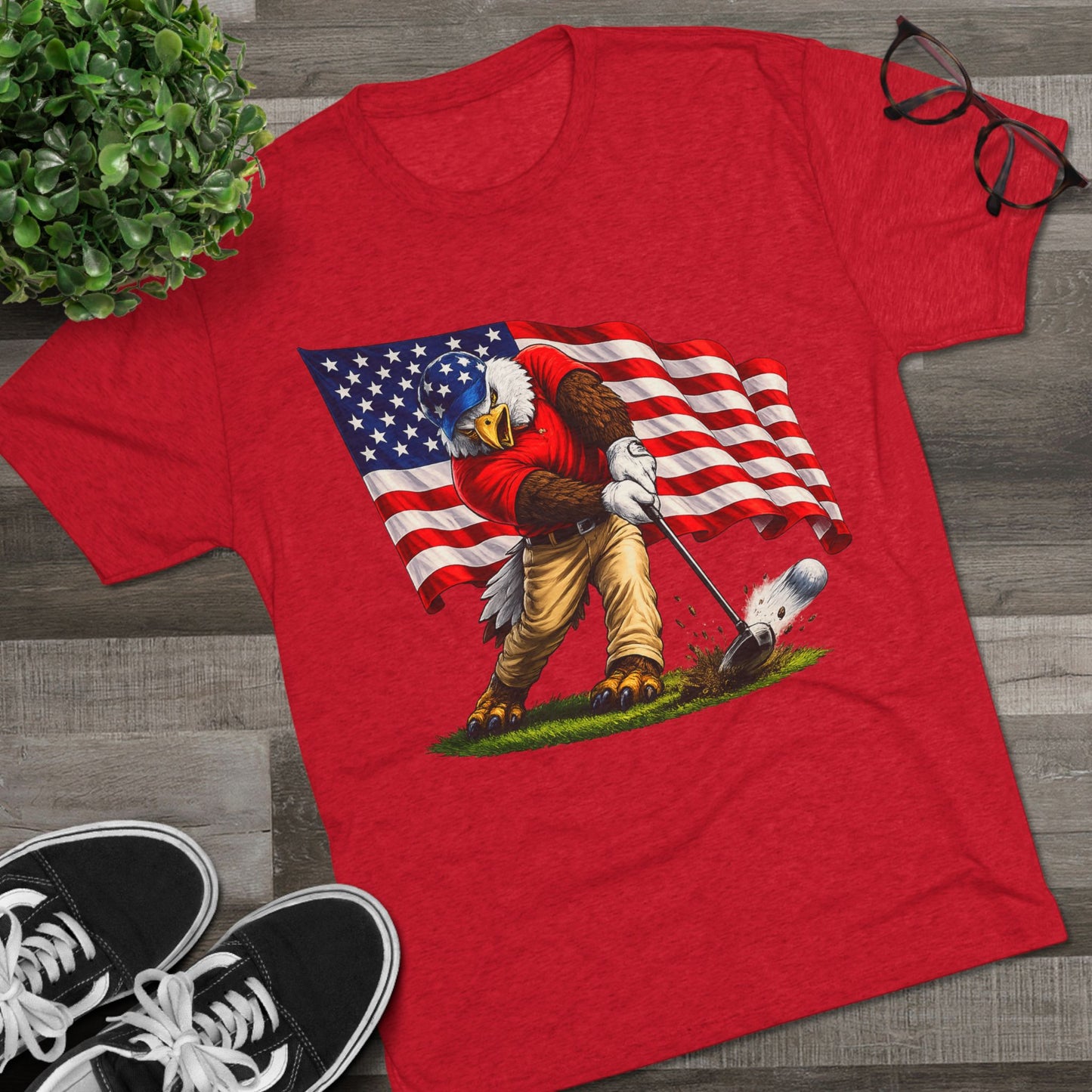 Eagle Swinging with American Flag