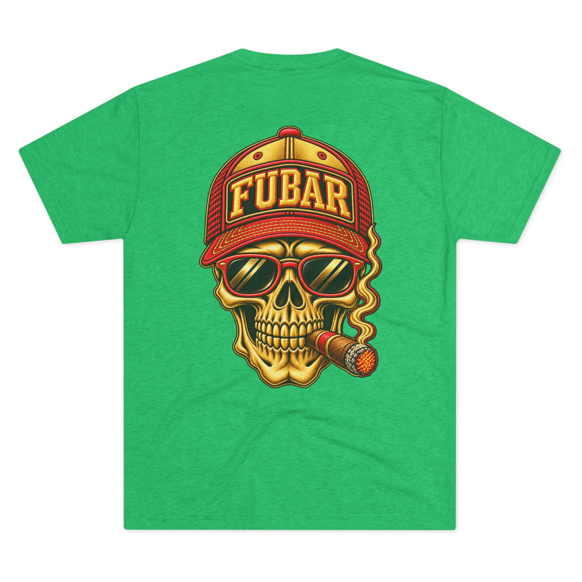 FUBAR Fashion Skull Tee — Retro Skull with Cap & Cigar Graphic