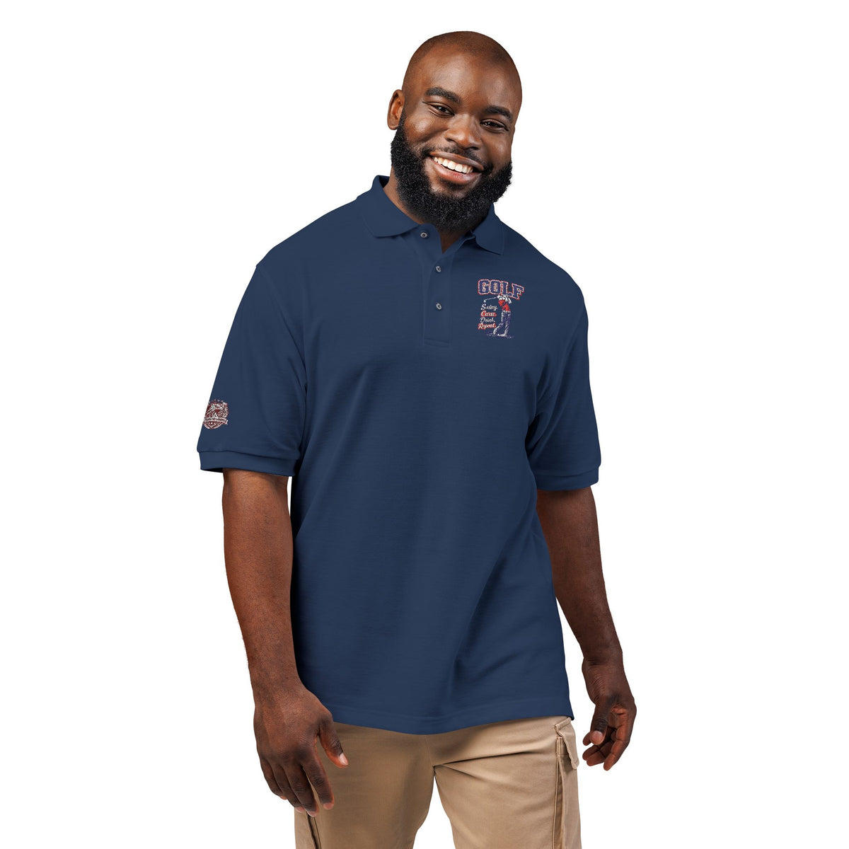 Embroidered American Flag Skull Polo