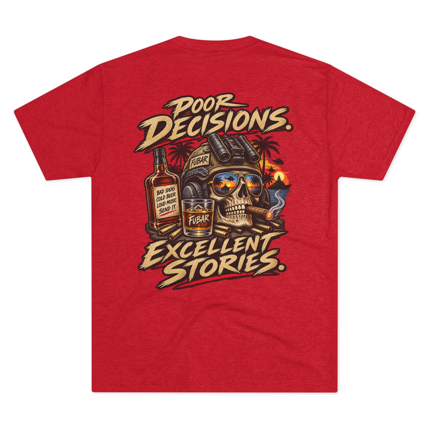Poor Decisions, Excellent Stories Skull T‑Shirt