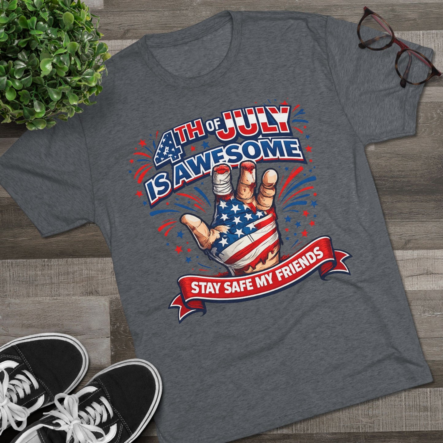 "4th of July Is Awesome" Patriotic Fireworks Shirt (Back: FUBAR)