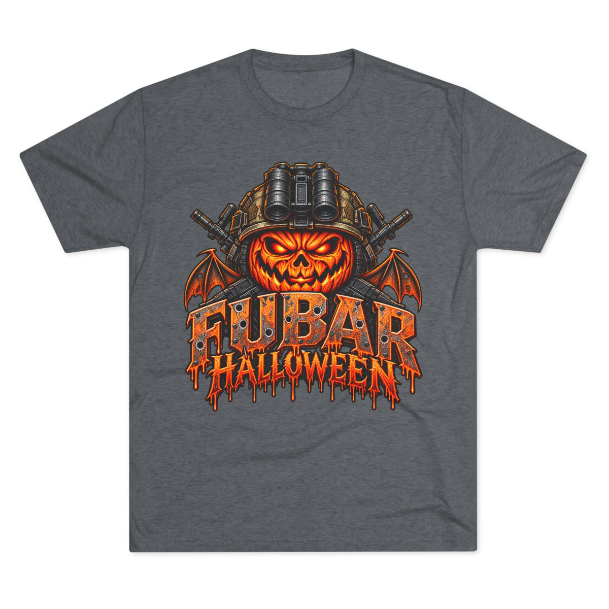 Halloween FUBAR T-Shirt — Pumpkin Skull Military Helmet Graphic Tee
