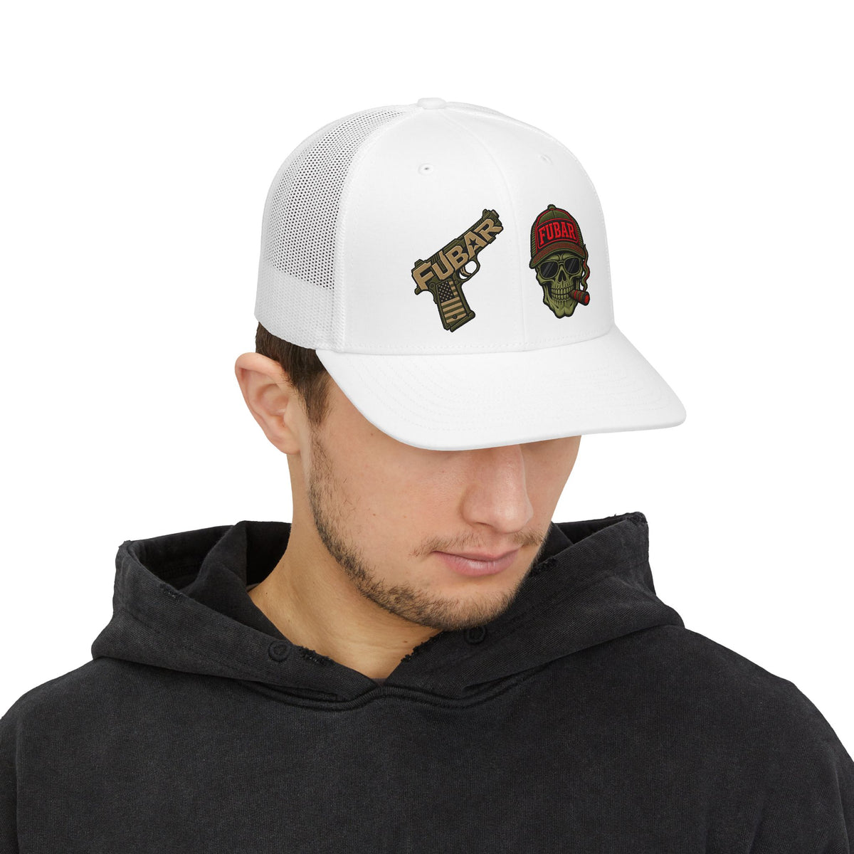 FUBAR Skull Snapback Trucker Cap (Direct-To-Film, Curved-Visor)