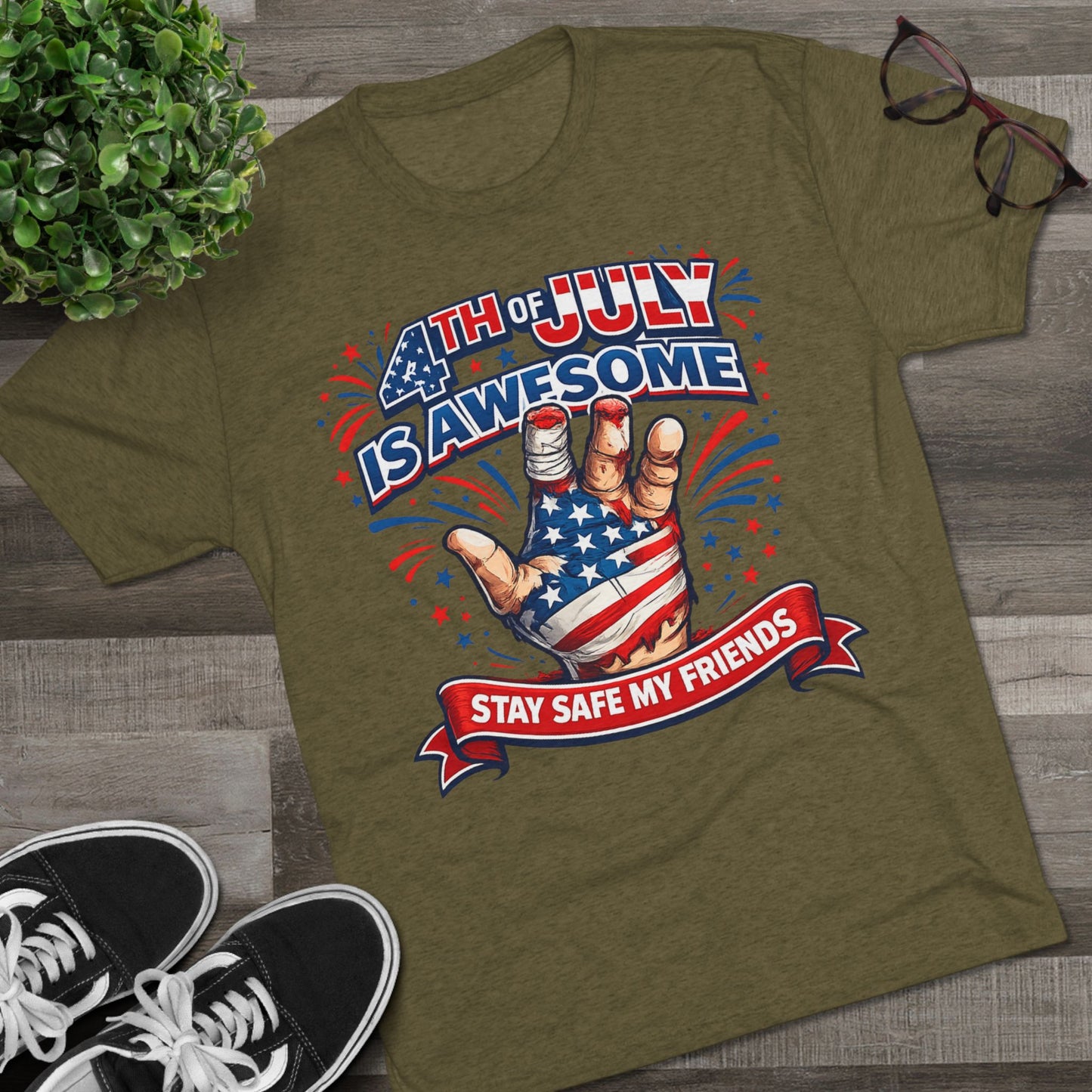 "4th of July Is Awesome" Patriotic Fireworks Shirt (Back: FUBAR)