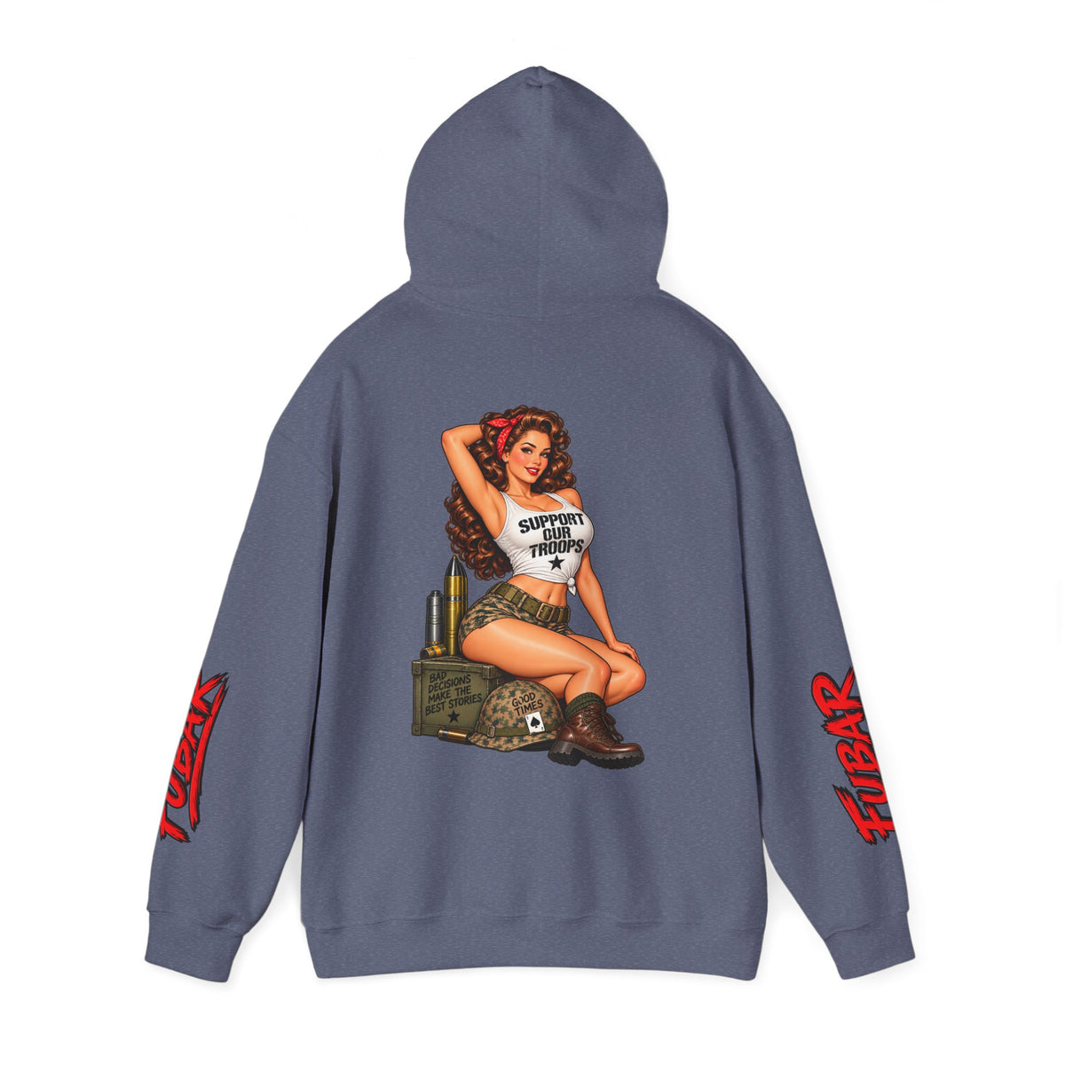 FUBAR Military Pinup Hoodie — Support Our Troops Graphic Sweatshirt