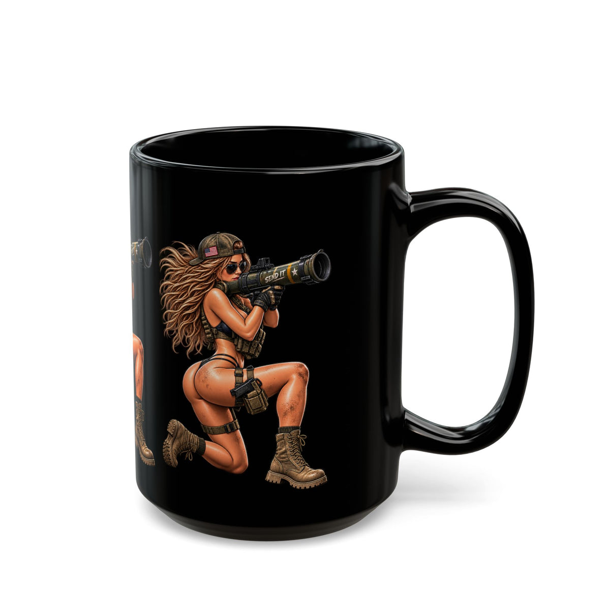 Pin-Up Rocket Black Mug