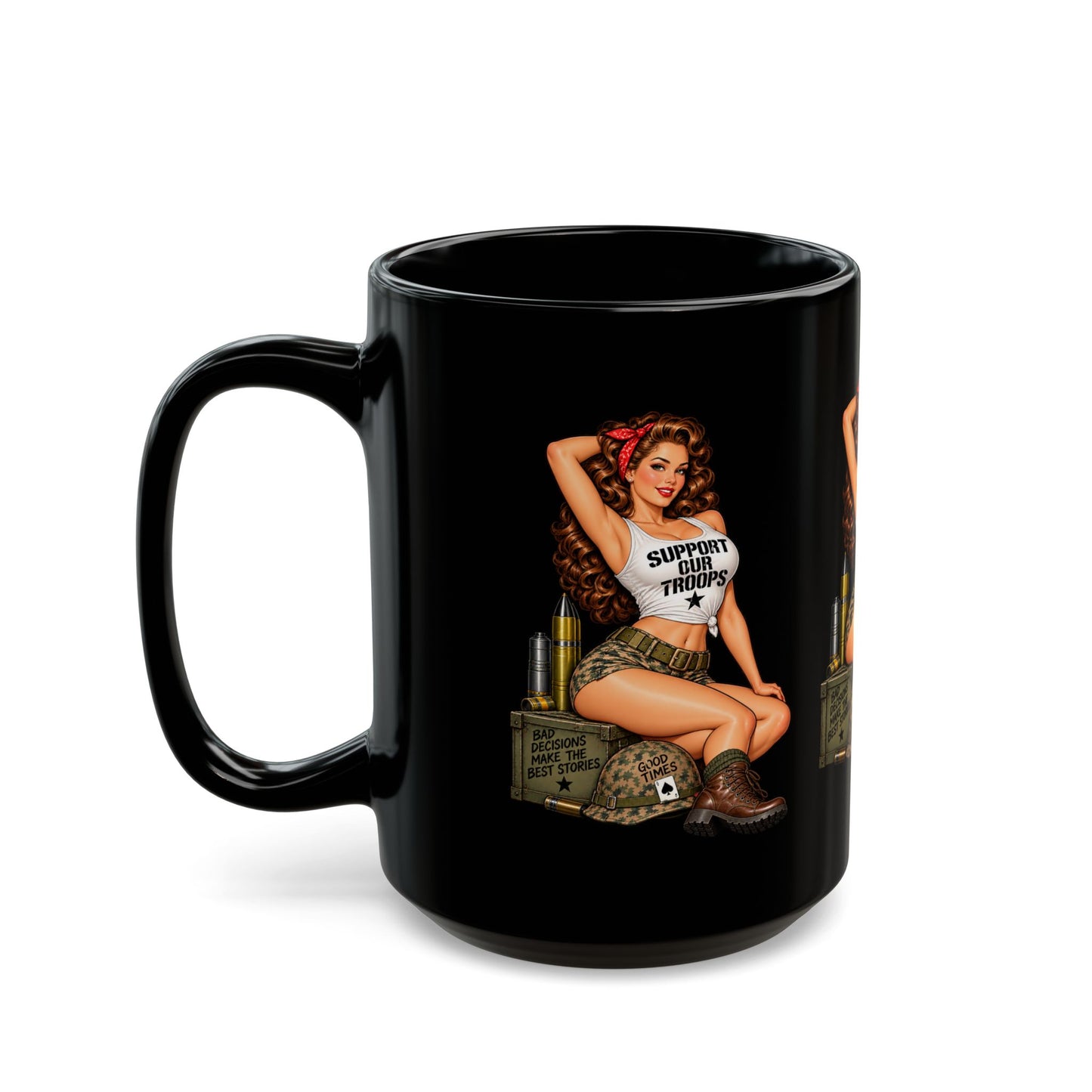 Support Our Troops Pin-Up Black Mug  (11oz & 15oz)
