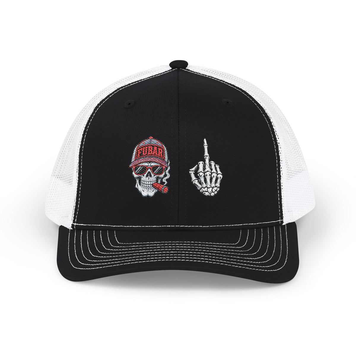 Richardson Skull & Middle Finger Trucker Cap (Embroidered)