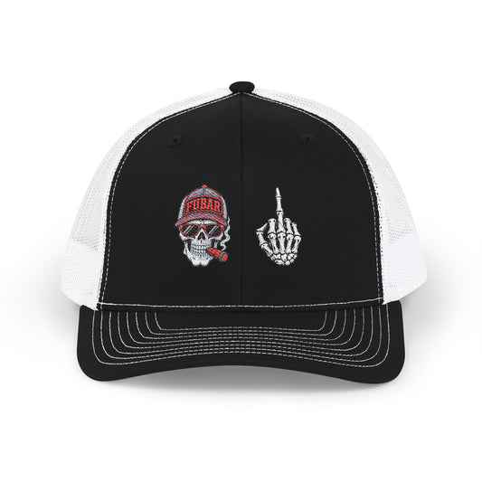 Richardson Skull & Middle Finger Trucker Cap (Embroidered)