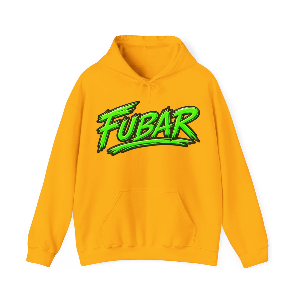 FUBAR Graphic Hoodie — Neon Logo Front & Skull Back Streetwear Pullover