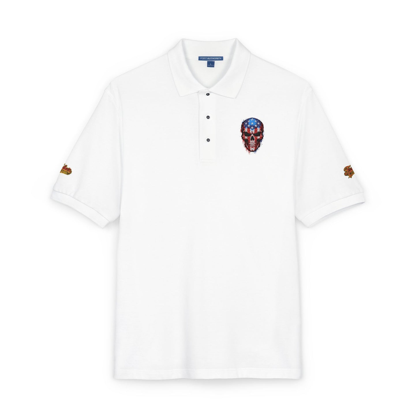 Embroidered American Flag Skull Polo