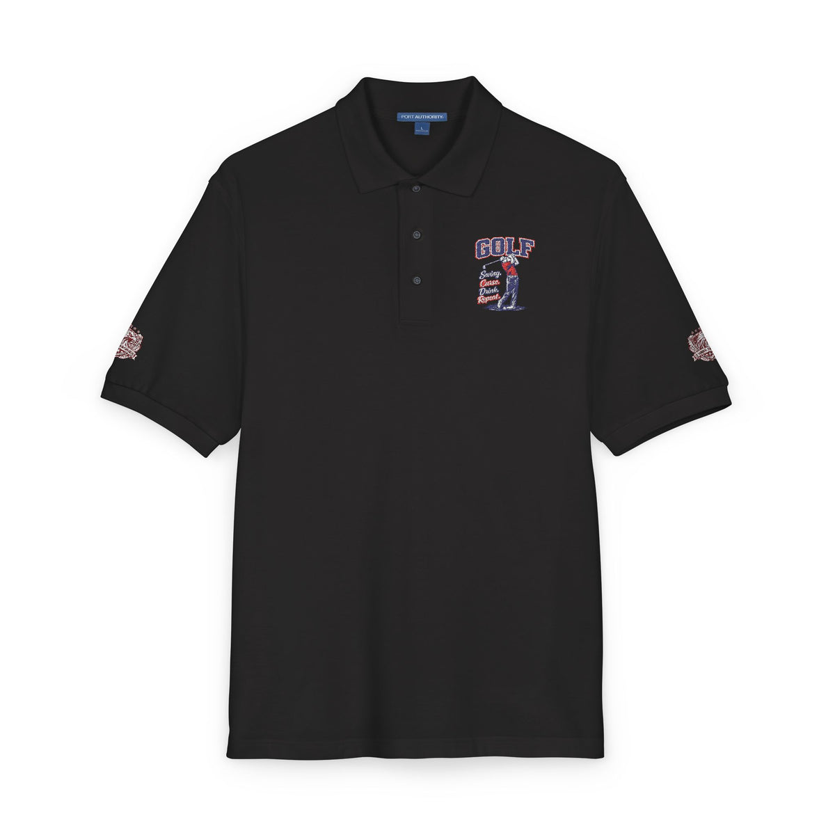 Embroidered American Flag Skull Polo