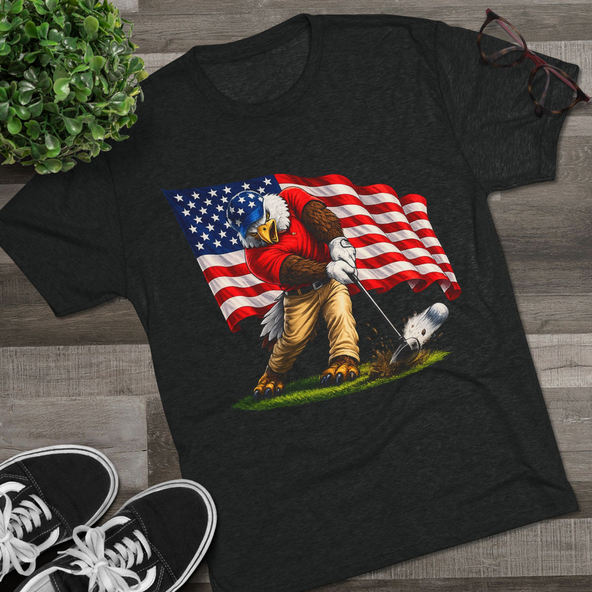 Eagle Swinging with American Flag