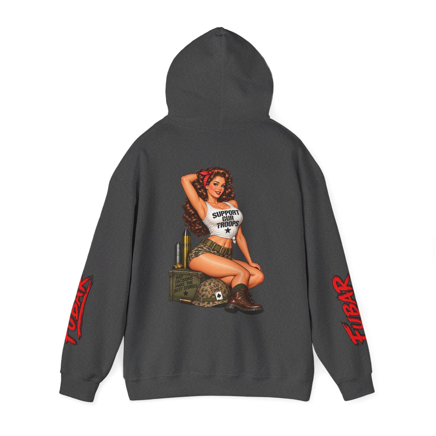 FUBAR Military Pinup Hoodie — Support Our Troops Graphic Sweatshirt