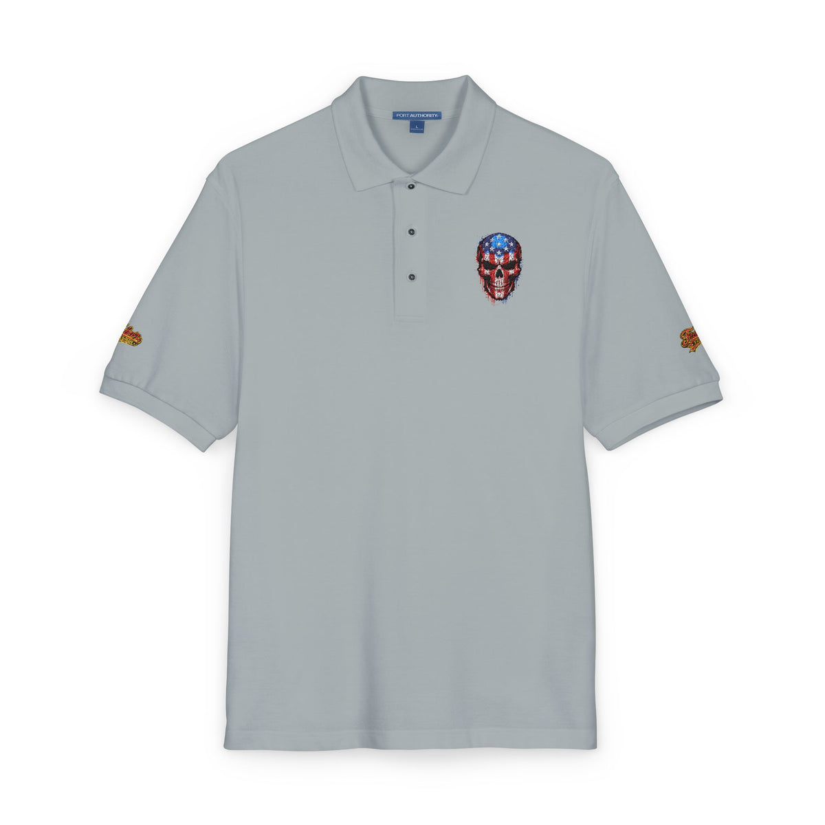 Embroidered American Flag Skull Polo