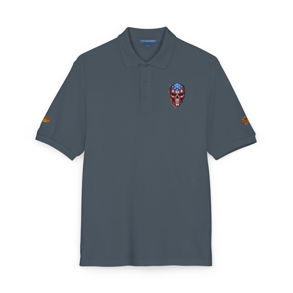 Embroidered American Flag Skull Polo