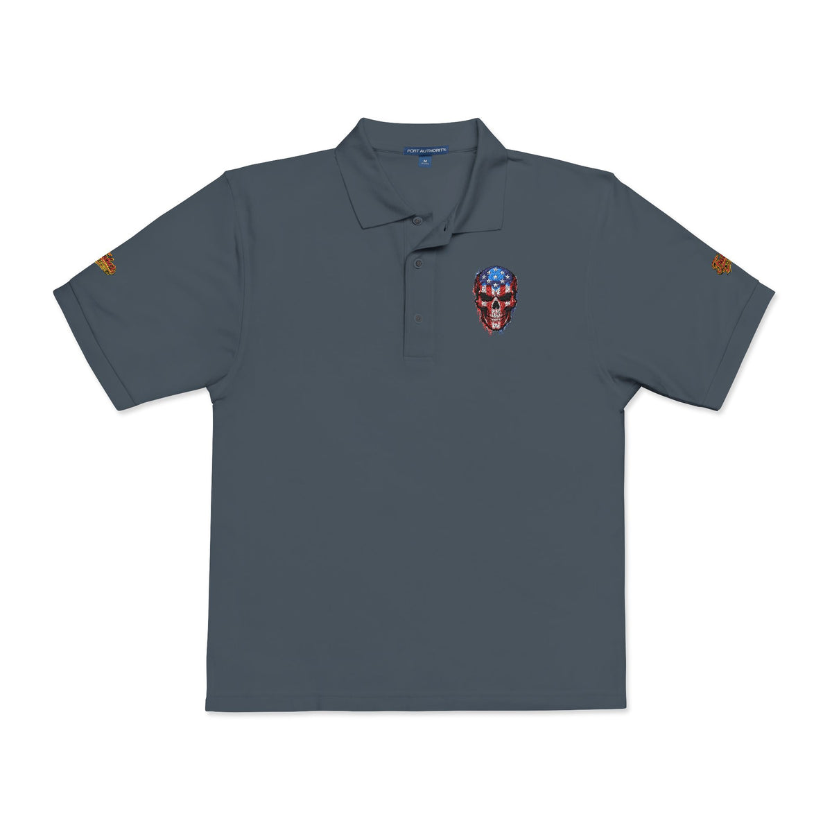 Embroidered American Flag Skull Polo
