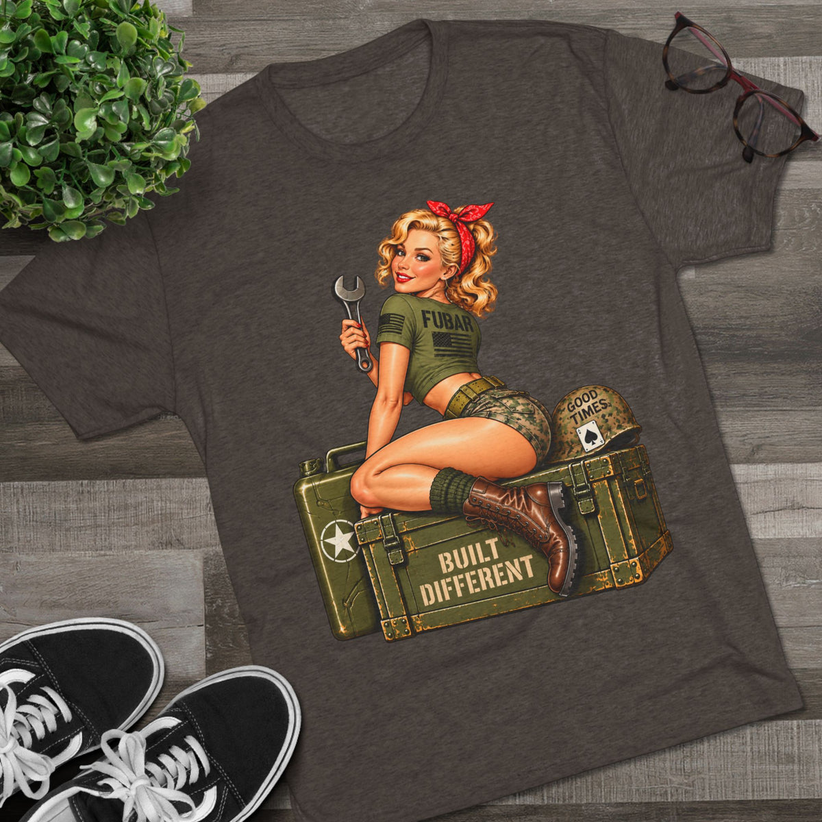“Built Different” Pin up-Military Shirt