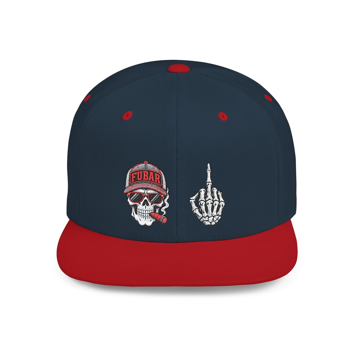 Skull & Middle Finger Flat Bill Snapback Hat