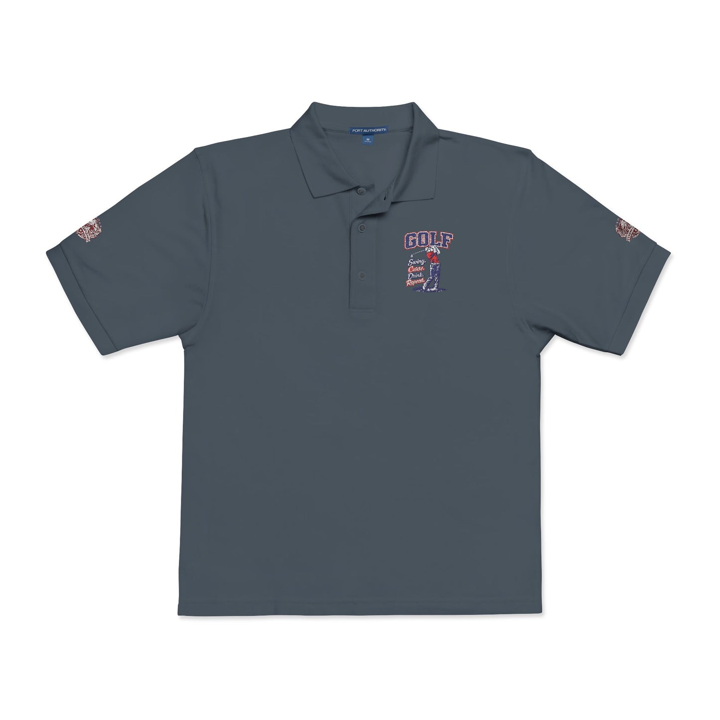 Embroidered American Flag Skull Polo