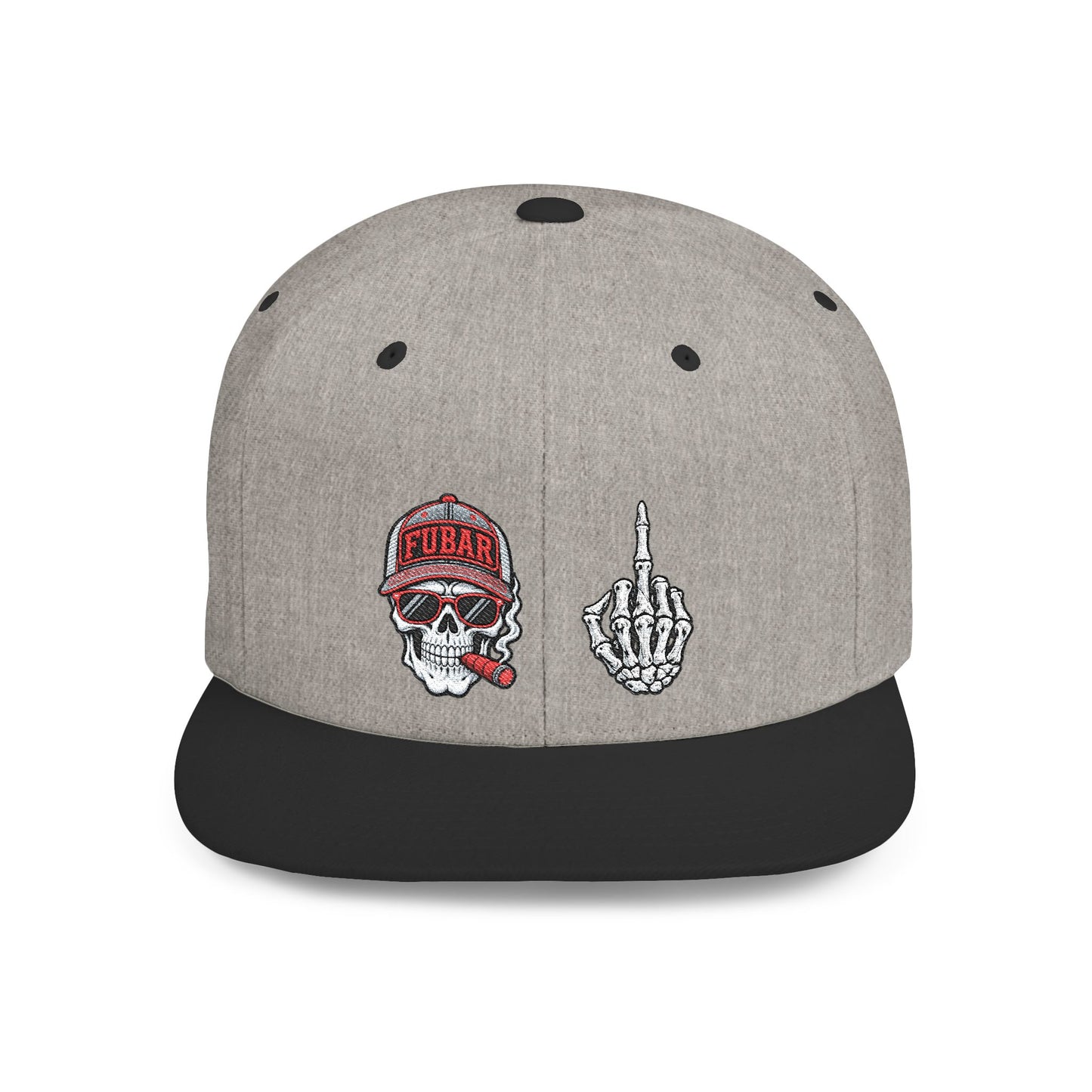 Skull & Middle Finger Flat Bill Snapback Hat