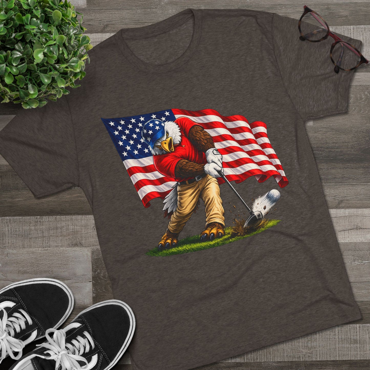 Eagle Swinging with American Flag