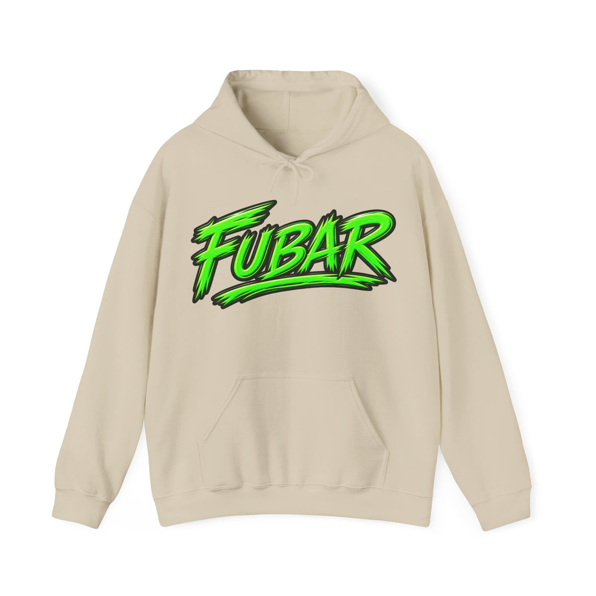 FUBAR Graphic Hoodie — Neon Logo Front & Skull Back Streetwear Pullover
