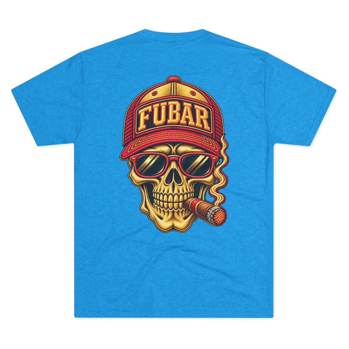 FUBAR Fashion Skull Tee — Retro Skull with Cap & Cigar Graphic