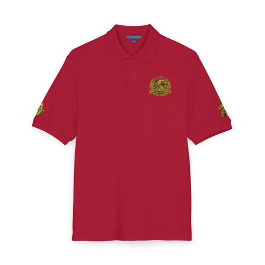 Embroidered Gold Floral Crest Polo Shirt