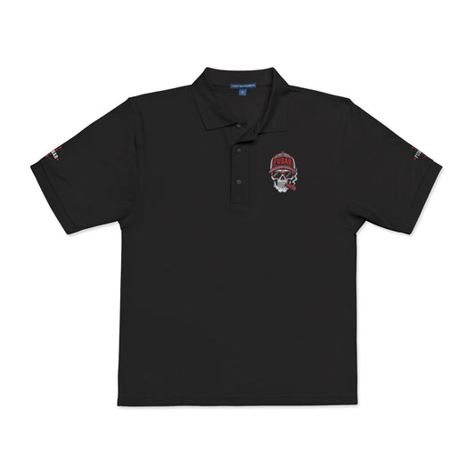 Embroidered Skull Polo Shirt — Red Floral Skull Chest & Sleeve Logo