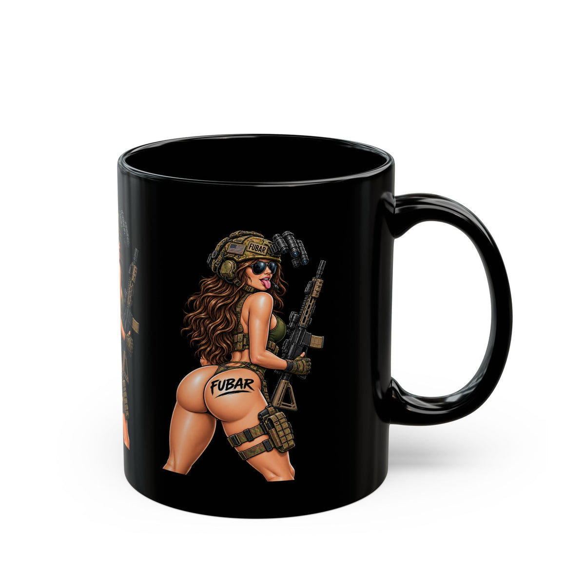 FUBAR Pin-Up Tactical Girl Black Coffee Mug (11oz/15oz)