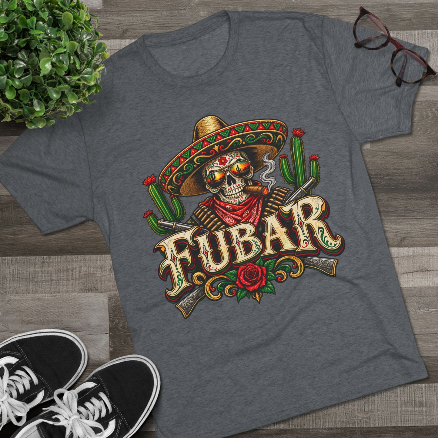 FUBAR Skull Tee — Day of the Dead Sombrero Graphic T-Shirt