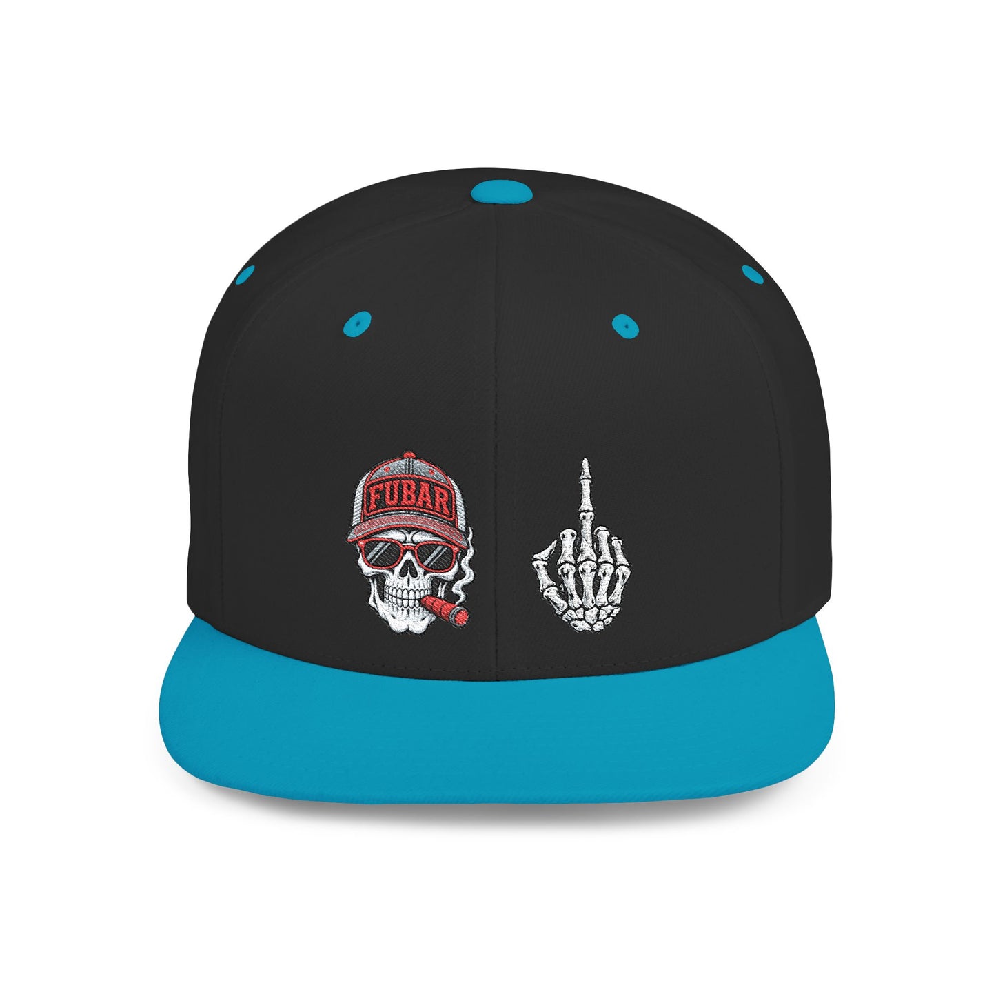 Skull & Middle Finger Flat Bill Snapback Hat