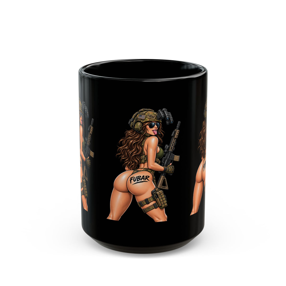 FUBAR Pin-Up Tactical Girl Black Coffee Mug (11oz/15oz)