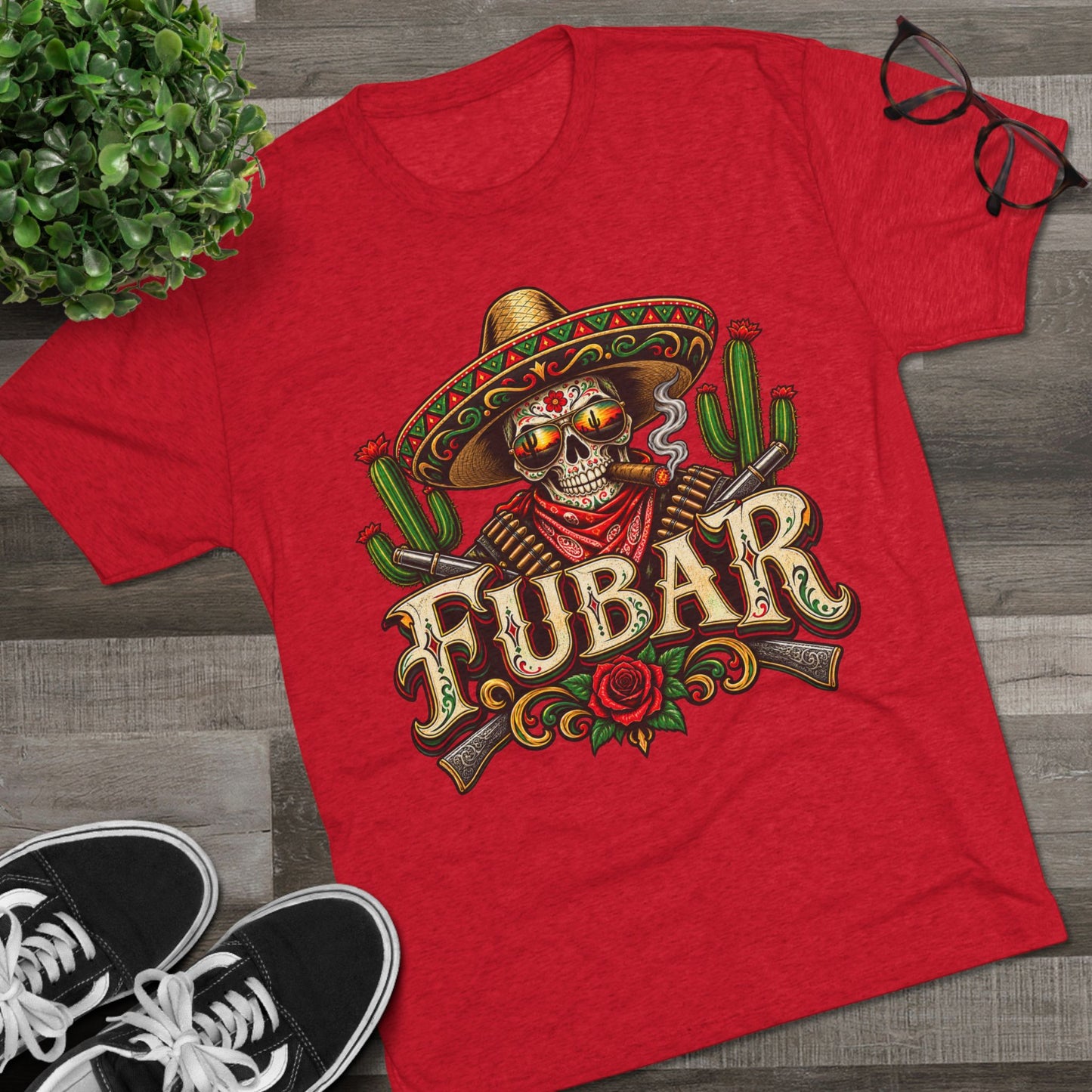 FUBAR Skull Tee — Day of the Dead Sombrero Graphic T-Shirt