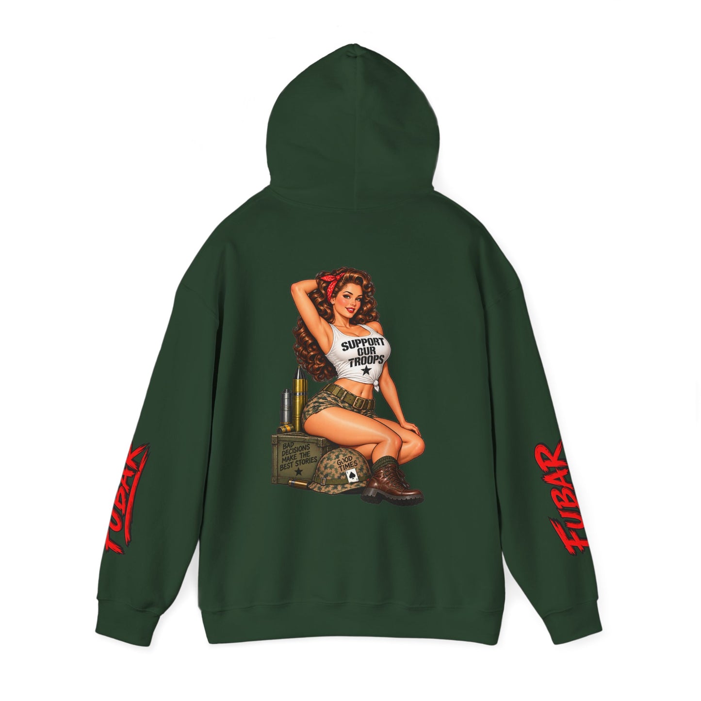 FUBAR Military Pinup Hoodie — Support Our Troops Graphic Sweatshirt