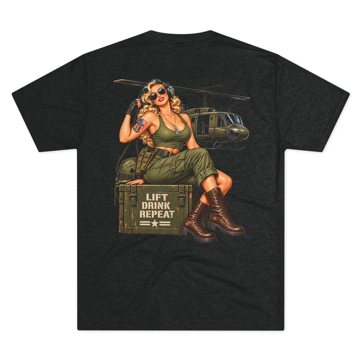Vintage Bomber Tee-Lift Drink Repeat Pinup