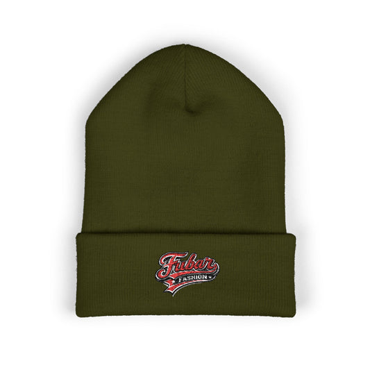 Embroidered Retro Script Beanie — Classic Cuffed Knit Hat