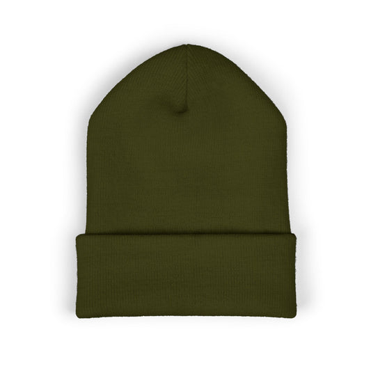 Embroidered Retro Script Beanie — Classic Cuffed Knit Hat