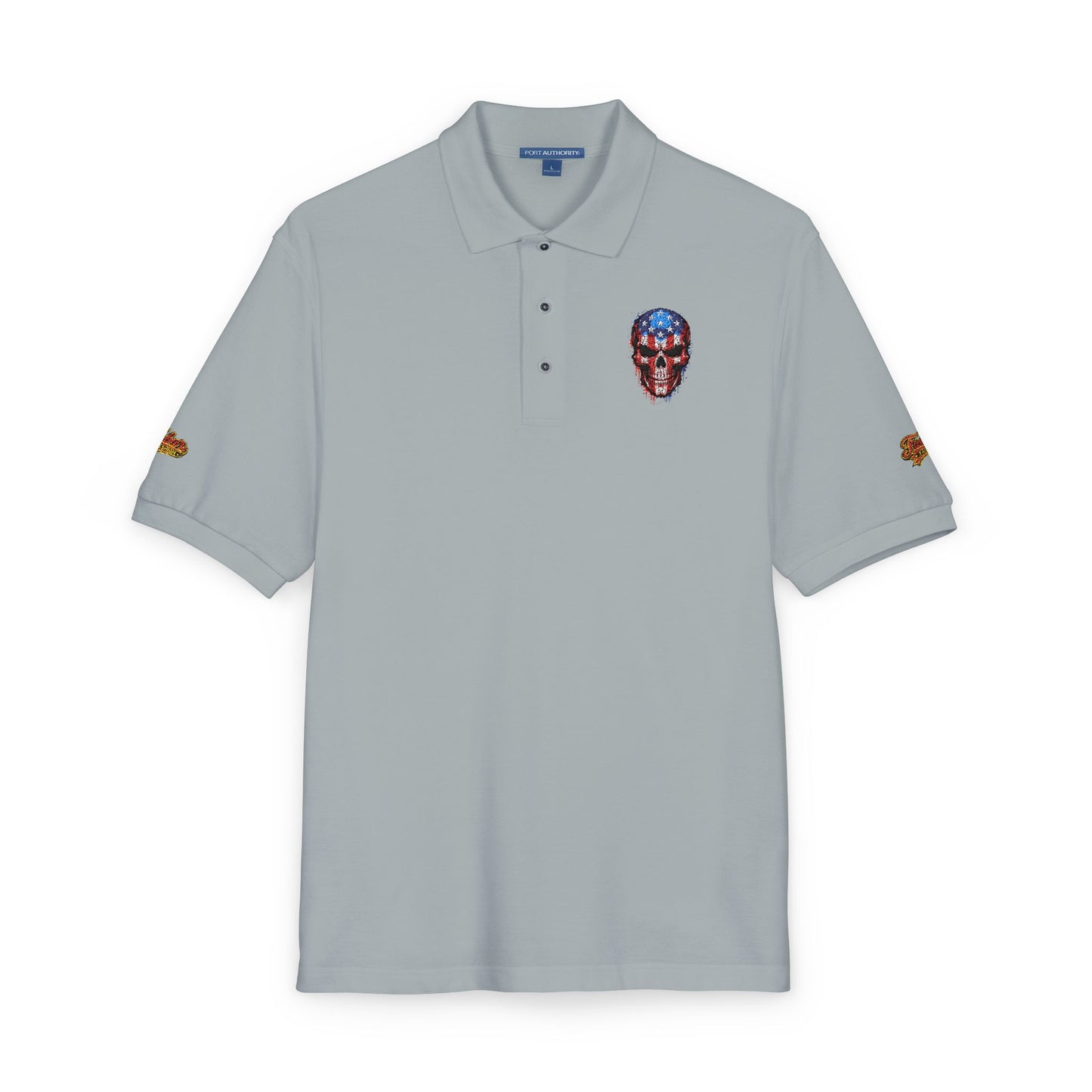 Embroidered American Flag Skull Polo