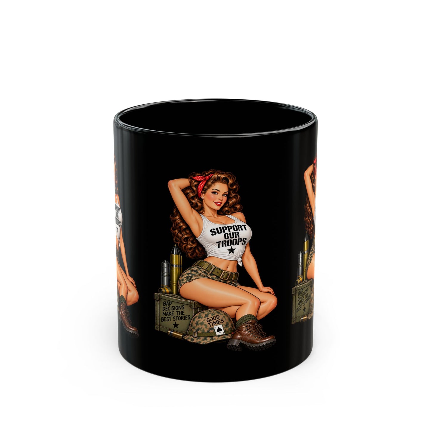 Support Our Troops Pin-Up Black Mug  (11oz & 15oz)