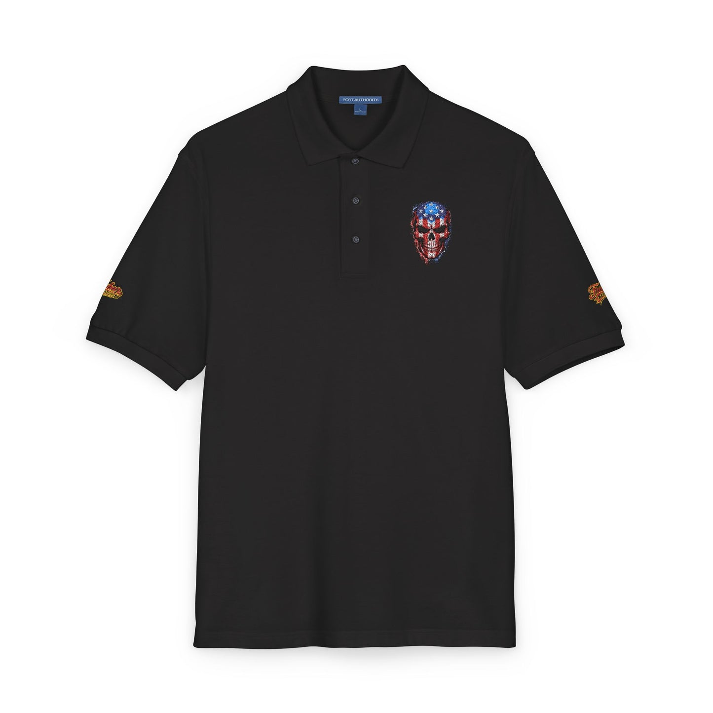 Embroidered American Flag Skull Polo