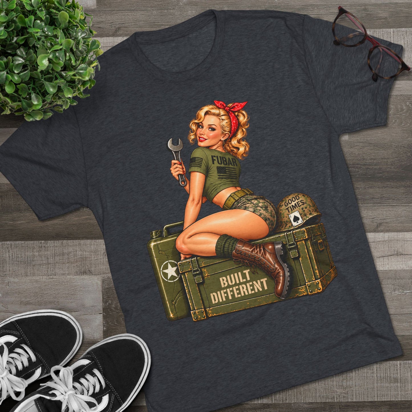 “Built Different” Pin up-Military Shirt