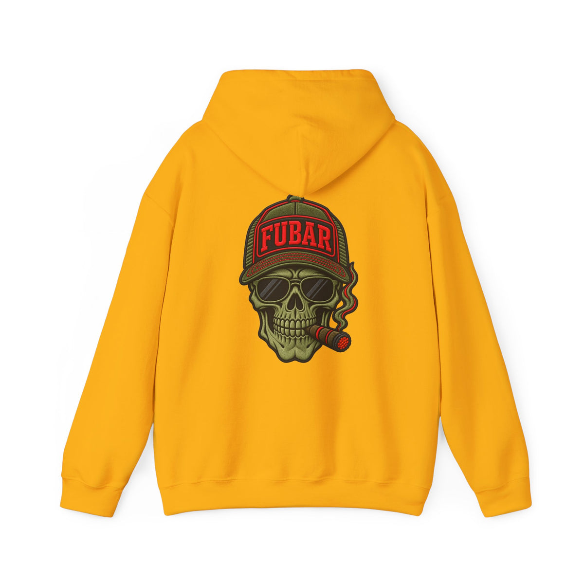 FUBAR Graphic Hoodie — Neon Logo Front & Skull Back Streetwear Pullover