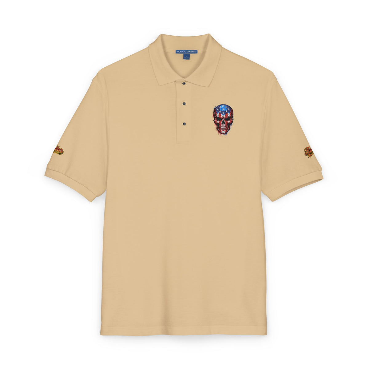 Embroidered American Flag Skull Polo
