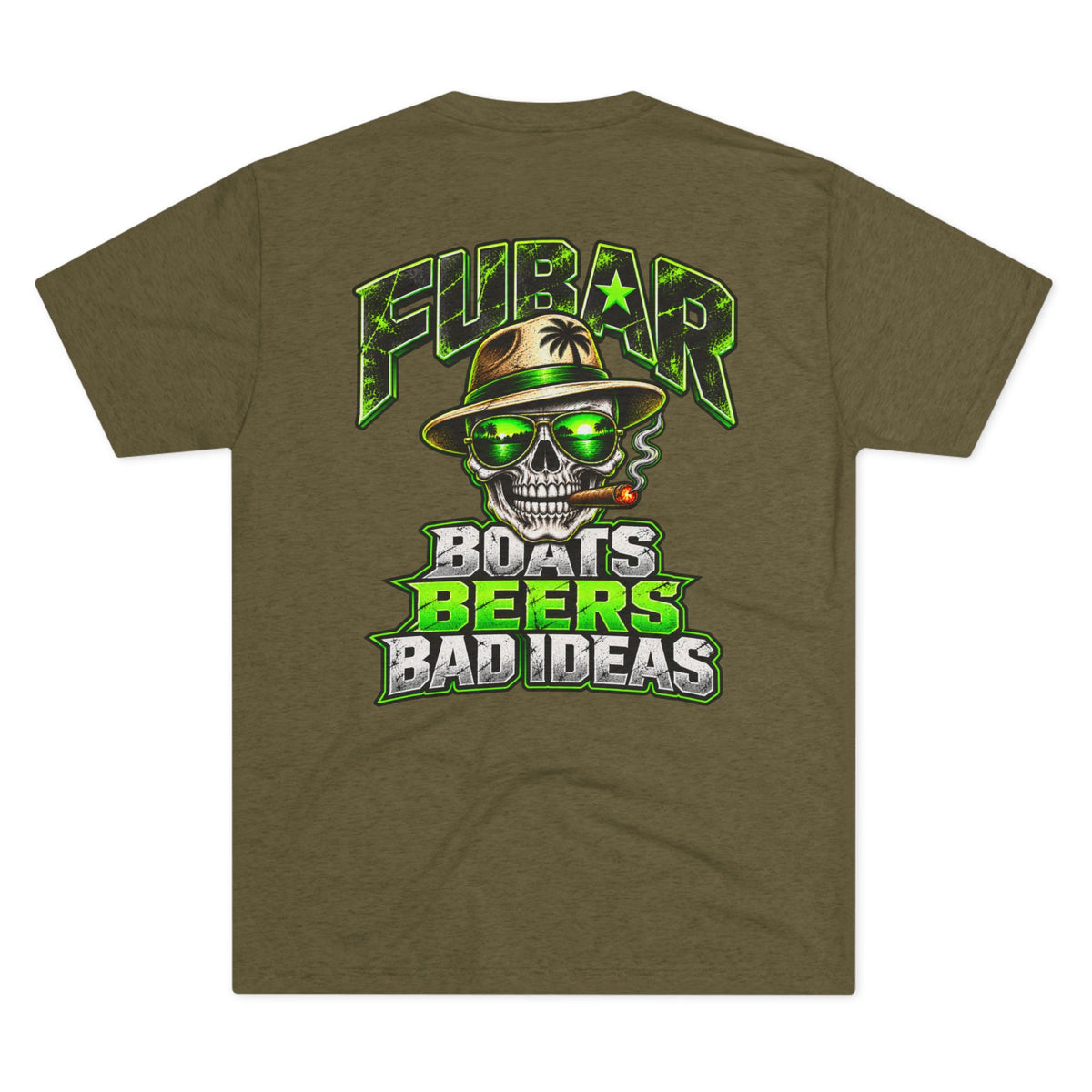 'Boats Beers Bad Ideas' Neon Skull Beach Shirt