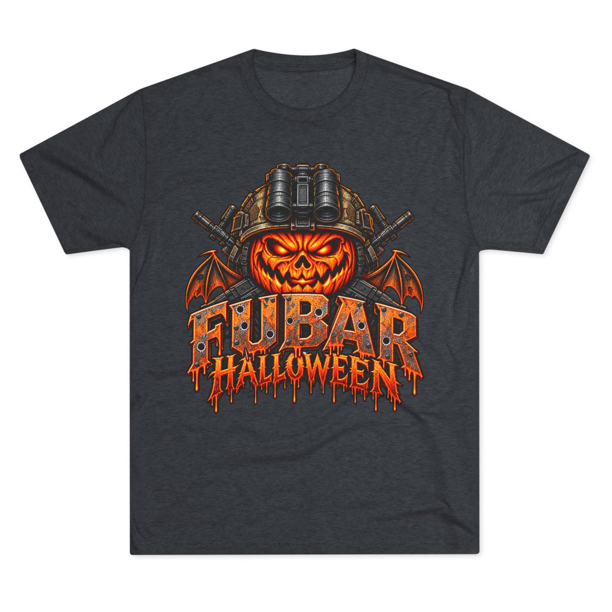 Halloween FUBAR T-Shirt — Pumpkin Skull Military Helmet Graphic Tee