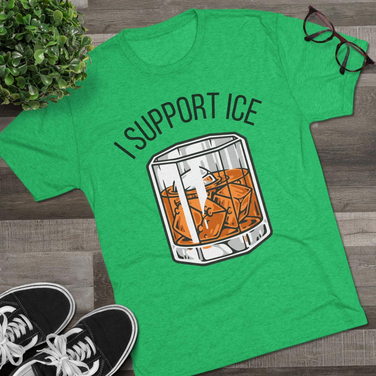 Support Ice Whiskey T-Shirt — I.C.E. Bar Glass Cocktail Tee