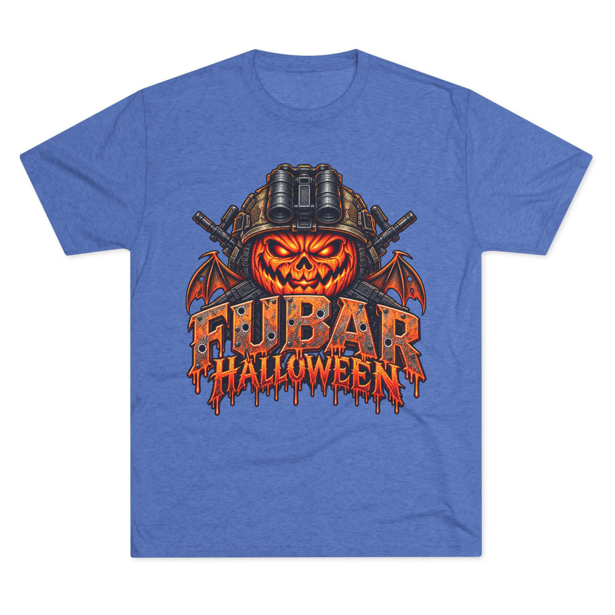 Halloween FUBAR T-Shirt — Pumpkin Skull Military Helmet Graphic Tee